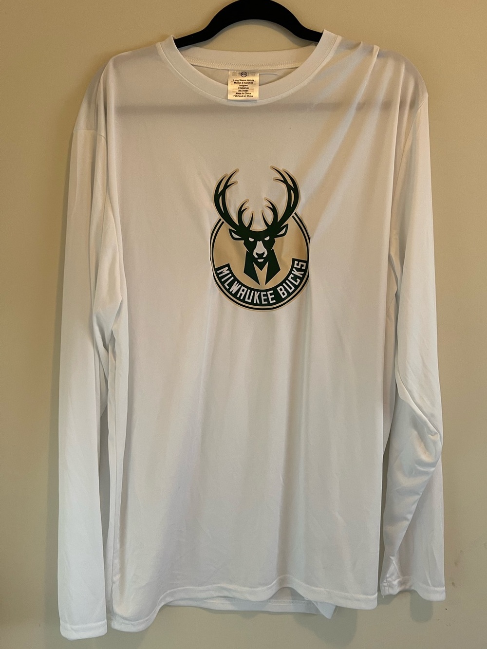NBA White Long Sleeve Milwaukee Bucks Logo Shirt
